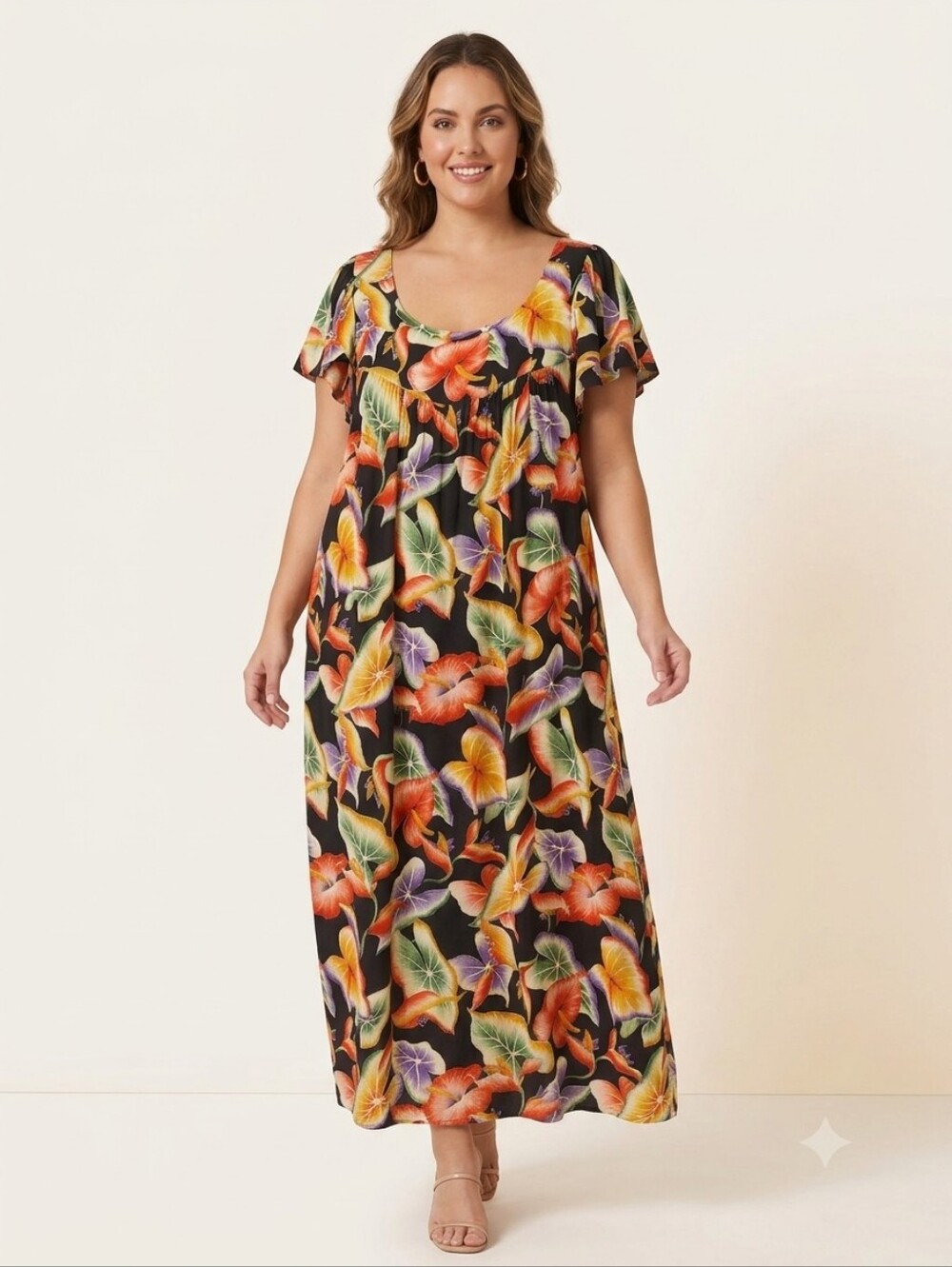 Vintage 90s Hilo Hattie Floral Rayon Muumuu Maxi Dress Large Made in Hawaii